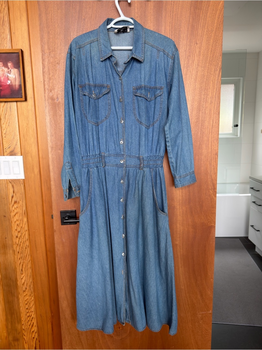 Denim Button-Front Midi Dress - Blue